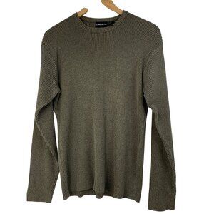 L Claiborne Mens Large Green Rib Knit Crew Sweater Cotton Blend LS 8888 GUC